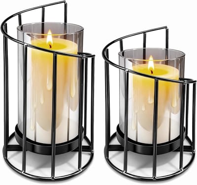 Elegante Glazen Kaarsenhouders met Metalen Basis voor Tafelversiering, Set van 2 voor Binnen en Buiten