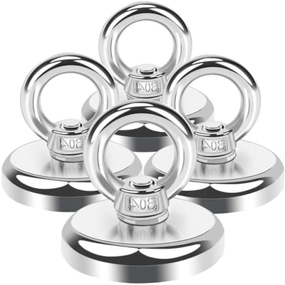 Sterke Neodymium Magneet met 45 kg Treksterkte voor Magnetisch Vissen, 32 mm Diameter, Set van 4 - Ideaal voor Thuis en Werkplaats