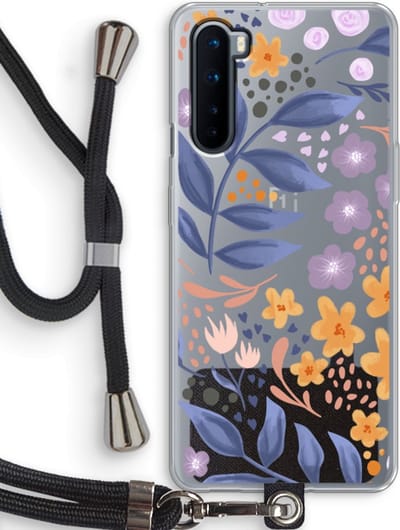 Case Company® - Hoesje met koord geschikt voor OnePlus Nord hoesje met Koord - Flowers with blue leaves - Telefoonhoesje met Zwart Koord - Bescherming aan alle Kanten en Over de Schermrand