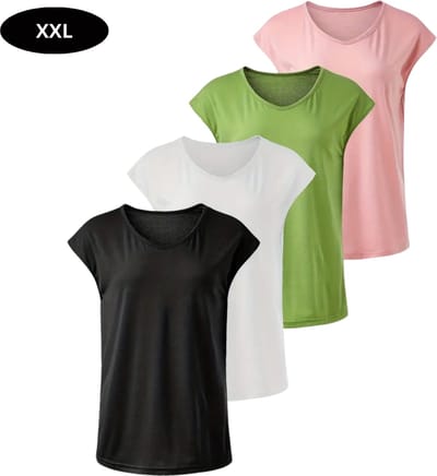 Livano Sportshirt Dames - Sport - Fitness - Compressie Shirt - Corrigerend Hemd - Sportkleding - Vrouwen - 4 Stuks - Gemengd - XXL