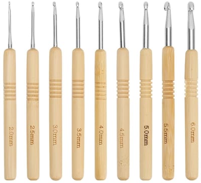 Dailygoods- Haaknaaldenset 9 Stuks - Ergonomisch Houten Handvat - Duurzaam Aluminium - Maten 2-6 mm - Lichtgewicht - Aangename Haakervaring - Haaknaalden