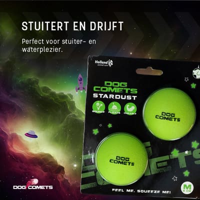 Dog Comets Ball Stardust Ø 6 cm - Rubberen Hondenbal - Hondenspeelgoed - Stuiterend en Drijvend honden speelgoed - Groen - 2 Stuks