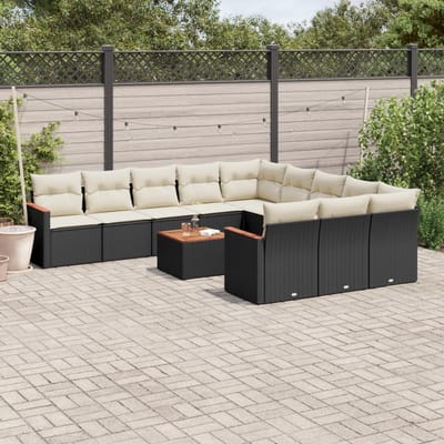 vidaXL - 12-delige - Loungeset - met - kussens - poly - rattan - zwart