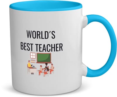 Akyol - worlds best teacher koffiemok - theemok - blauw - Docent - cadeau docent - cadeau - juf bedankt cadeau - meester bedankt cadeau - leerkracht bedankt cadeau - cadeau - 350 ML inhoud