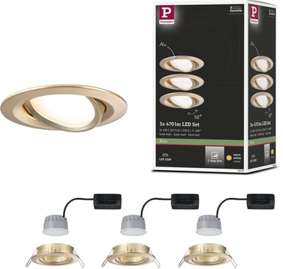 LED-inbouwlamp 3-Step-Dim Nova Coin Basisset zwenkbaar rond 84 mm 50° Coin 3x6W 3x470lm 230V dimbaar 2700K Goud mat