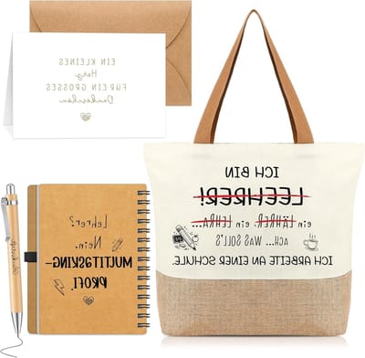 Vijf Stuks Bedankcadeautjes Voor Leraren met Jute Boodschappentassen, Spiraalblok en Balpennen voor Verjaardagen en Afscheid
