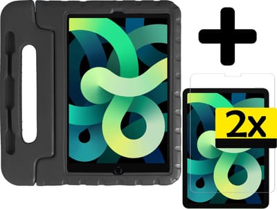 Hoes - Geschikt voor Apple iPad Air 5 (2022) - 10.9 inch - 5e Generatie - M1 - Met 2x Screenprotector - Kinderhoes Shockproof Bumper - Kidsproof Case - Tablet Hoesje - Kinder Cover - Zwart