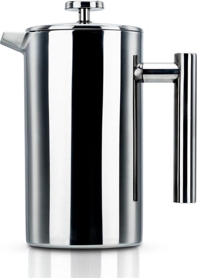Intirilife koffiepot in SILVER - 1 liter koffiezetapparaat volgens het French press systeem gemaakt van roestvrij staal met roestvrijstalen filter - plunjer koffiezetapparaat koffiepers