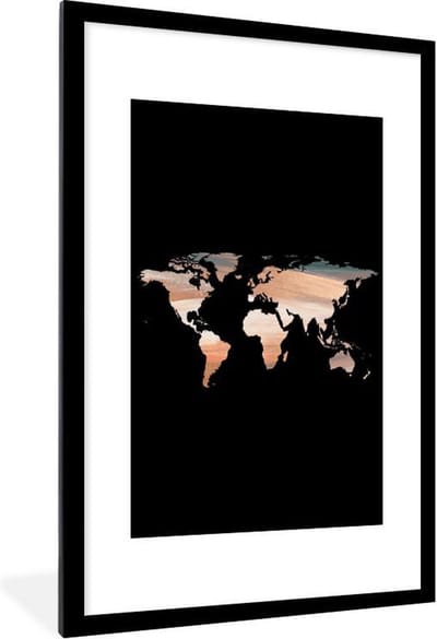 Poster in lijst - Fotolijst 80x120 cm - Posters - Wereldkaart - Verf - Zwart - Posterlijst zwart - Decoratie - Wanddecoratie woonkamer - Muurdecoratie slaapkamer