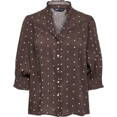 Only bruine dames blouse   V-hals   Regular fit   Stippen patroon   Knoopsluiting   3/4 mouw Bruin XL