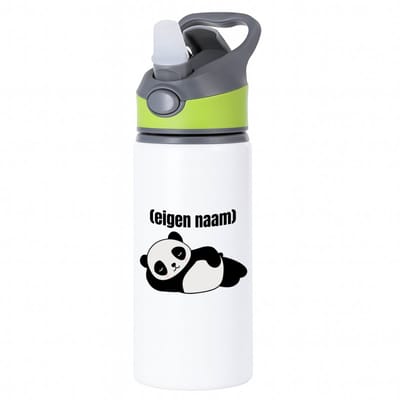 Hacebo® - liggende panda met eigen naam waterfles met rietje groen - Panda - panda liefhebbers - iemand die houdt van panda's - verjaardag - cadeau - kado - water fles - 650ML