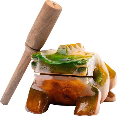 Houten Kikker Instrument - Percussie Guiro - Muziek Maken - Inclusief Stokje - 14 cm - Natuurlijk Hout