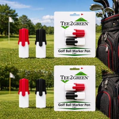 Golfpresentjes - Tee2Green Golf Ball Marker Pennen – 4 Stuks (2x Rood & 2x Zwart) – Golfbal Markeerstiften – Golf Accessoire