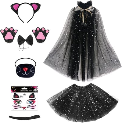 8-delige kattenkostuum voor kinderen - Dierenkostuum voor meisjes, Halloween en carnaval, Feestelijke thema-outfit