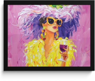 Poster in lijst - Fotolijst 40x30 cm - Posters - Zonnebril - Vrouw - Jas - Veren - Posterlijst zwart - Decoratie - Wanddecoratie woonkamer - Muurdecoratie slaapkamer