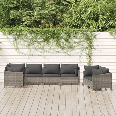 vidaXL - 7-delige - Loungeset - met - kussens - poly - rattan - grijs