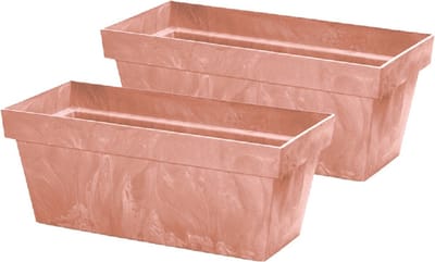 2x stuks beton-look plantenbakken/bloembakken kunststof 39 x 18 x 16 cm terra cotta voor binnen/buiten