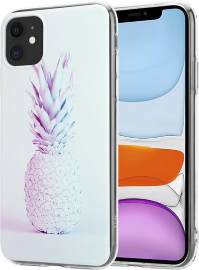 ShieldCase Hoesje geschikt voor Apple iPhone 12 / 12 Pro hoesje - Pina To My Colada - Speels design met Ananas afbeelding - Ananasprint - Wit / Paars / Blauw