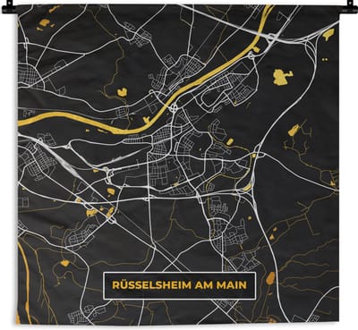 Wandkleed - Wanddoek - Goud – Duitsland – Plattegrond – Gold – Stadskaart – Kaart – Rüsselsheim am Main - 180x180 cm - Wandtapijt