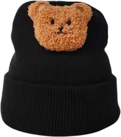Ultiluxe® Wintermuts met beertje - Zwart - Winter muts met kinder teddybeer - 0 tot 2 jaar - Warme beanie voor jongens en meisjes - Beren opdruk - Voor kleine kinderen, baby's, peuters, kleuters - Beer