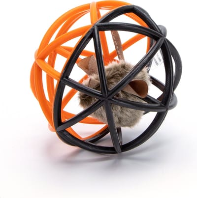 Nobleza Kattenspeelgoed - Kattenbal met Piepende Muis - Interactief Kattenspeeltje - Speelbal voor Katten en Kittens - 11,5 cm - Zwart/Oranje