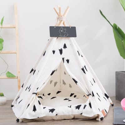 Tente pliable pour animaux de compagnie, nid respirant en pin, tapis pour animaux de compagnie, fournitures pour chiens de taille moyenne S (40 × 40 × 50cm) white