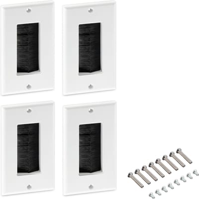 Kwmobile kabeldoorvoer - Set van 4 - Afdekking met borstels voor kabels - Wegwerking van kabels - Kabelbox voor DIY projecten - Wit/Zwart