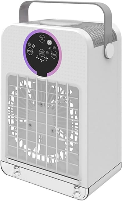 KZQ Mini-Koelventilator met afstandsbediening – 3 snelheden, 2 nevelmodi, 700 ml watertank, 7 kleuren nachtlicht, timer (2-8 uur)