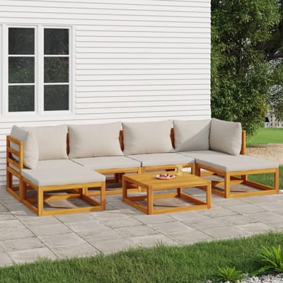 vidaXL - 7-delige - Loungeset - met - lichtgrijze - kussens - massief - hout