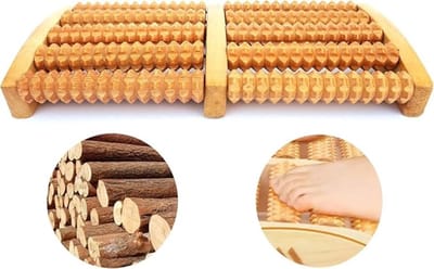 SnelShoppen - Houten Voetmassageapparaat met 10 Massage Rollers - Lymfedrainage en Ontspanning voor Thuisgebruik - Reflexologie en Stressverlichting -