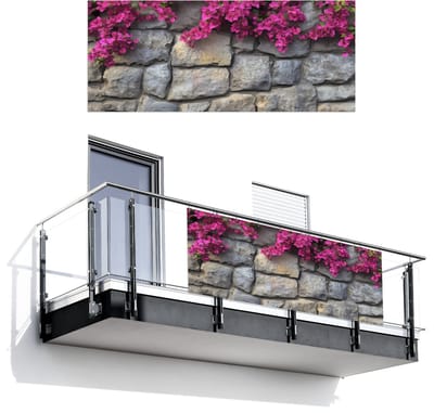 Balkonscherm 300x120 cm - Balkonposter Bougainvillea - Stenen Muur - Roze - Balkon scherm decoratie - Balkonschermen - Balkondoek zonnescherm