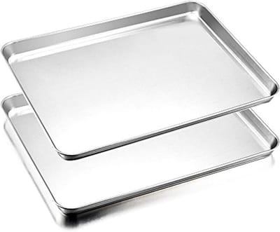 Roestvrijstalen bakplaat set van 2, 40 x 30 x 2,5 cm, rechthoekig, ideaal voor bakken en serveren, gemakkelijk schoon te maken en vaatwasserbestendig