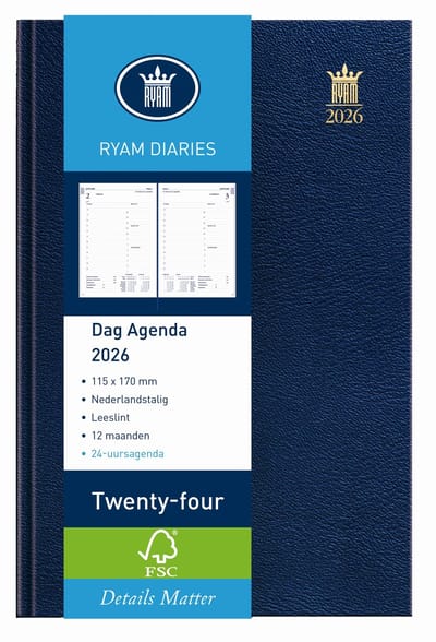 Ryam | Bureau agenda | Twentyfour Wit NL Mundior | 2026 | Genaaid gebonden | 115 x 170 mm | 12 mnd | Blauw |