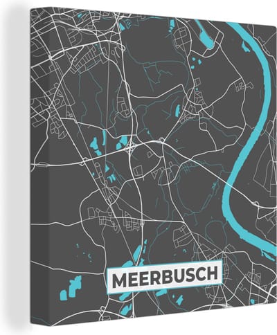 Canvas Schilderij Meerbusch – Stadskaart – Blauw – Plattegrond – Stadskaart – Kaart - Duitsland - 20x20 cm - Wanddecoratie