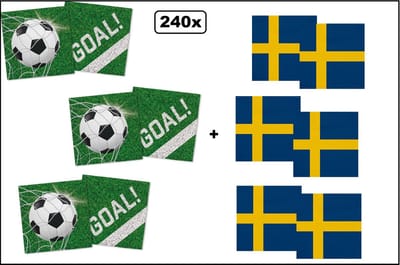 120x Servetten Voetbal 33cm x 33cm + 120x Servetten Zweden 33cm x 33cm - 3 laags - MIX - WK Servet diner eten knoeien restaurant BBQ thema feest verjaardag feest