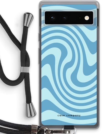 Case Company® - Hoesje met koord geschikt voor Google Pixel 6 hoesje met Koord - Swirl Blauw - Telefoonhoesje met Zwart Koord - Bescherming aan alle Kanten en Over de Schermrand