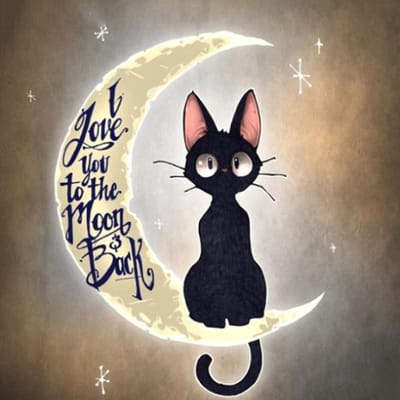 Peinture diamant thème  dessin animé chat lune , perceuse ronde complète 5D, à faire soi-même, broderie 3D, point de croix, décor 5D, cadeau 30X30CM black