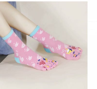 Dames Teensokken - teen sokken - toe socks - roze - wit - leuke vis - vissen - 36 -40 - cadeau - sport - yoga - fitness - pilates - runner teen sokken - teenslipper sokken