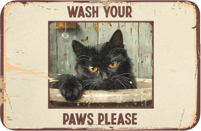 Badmat 60x40 cm - Antislip - Vintage - Kat - Quotes - Wash your paws please - Spreuken - Badmatten voor badkamer - Badkamermat - Douchemat - Badkamer mat