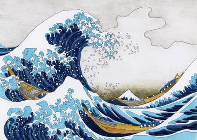 Poster Kanagawa - The Great Wave ('De Grote Golf') - Japanse Kunst Hokusai - Blauw Zee - Large - 70x50 cm