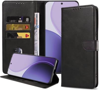 Geschikt voor Oppo Reno 14 Pro Telefoonhoesje Kunstleer met Magnetisch lipje en Pasjeshouder Book Case met Klepje - Walletcase with Cardslot - Zwart - Smartphonica geschikt voor Oppo Reno 14 Pro