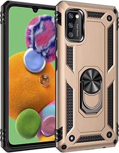 LuxeBass Hoesje geschikt voor Samsung Galaxy A41 Hoesje - Anti-Shock Hybrid Ring Armor Goud