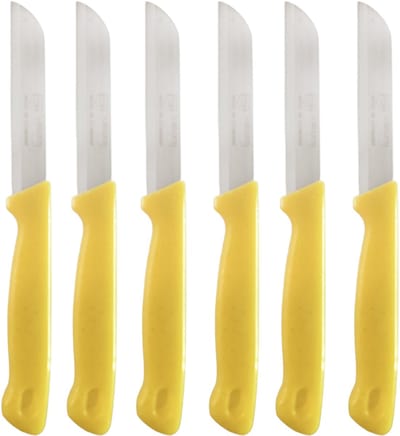 Solingen Kartelmes - Groente- en Tomatenmes met Kartel - RVS - 18,5 cm met "Blade Cover" - Ergonomisch Handvat - Geel - 6 stuks