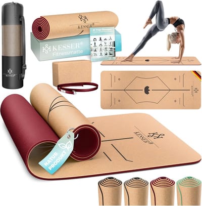 Duurzame Yogamat van Kurk - Antislip Gymnastiekmat met Draagriem en Tas - Extra Dikke Fitnessmat 183x62 cm