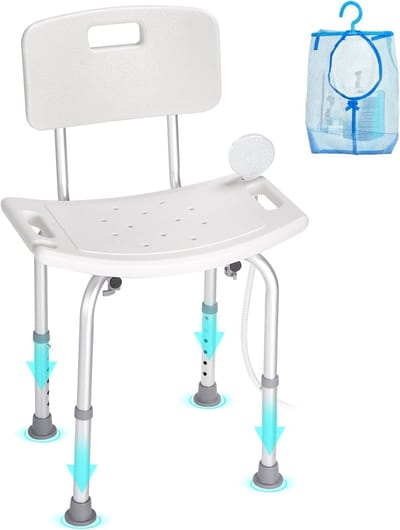 ACEP Douche stoel met rugleuning - Wit - Douchekruk - Douche stoel - Douchestoelen - 44,5 × 51,5 × 84 cm (d × b × h) - 6 Standen - tot 160KG