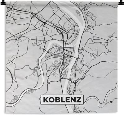 Wandkleed - Wanddoek - Koblenz- Kaart - Stadskaart - Duitsland - Plattegrond - 180x180 cm - Wandtapijt