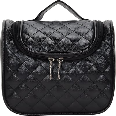Rainbecom - Beautycases - Toilettassen - Zwart - 25x13x20m - Dames Cosmetica Tas - Etui voor Toiletartikelen - Trendy Toilettas met haak - Grote Reistas - Draagbare Travel Organizer - Reis Make up tas - Crème taart cosmetische tas - PU leer – Waterdi