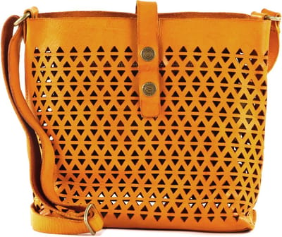 CAMPOMAGGI Leren Schoudertas Crossbody Bag Giallo Mosterdgeel