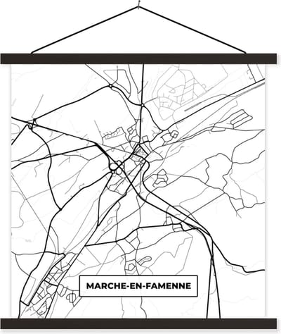 Posterhanger incl. Poster 60x60 cm - Schoolplaat - Kaart – Plattegrond – Stadskaart – Marche en Famenne – België – Zwart Wit - Textielposter - Zwarte latten - Stadskaart