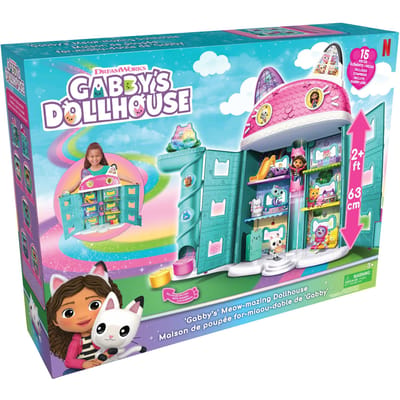 Gabby's Dollhouse - DreamWorks Gabby's Dollhouse Gabby's miauw-eldige poppenhuis meer dan 60 cm hoog en inclusief 15 onderdelen met lenticulaire ogen speelgoedfiguurtjes en speelgoed voor fantasiespel